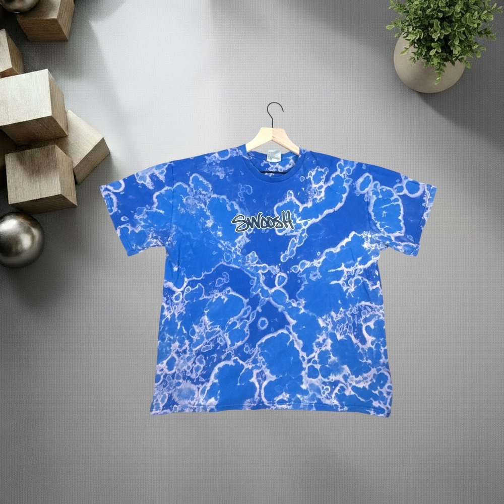 Vintage Nike Swoosh Bleach Dye T-Shirt XL Blue Y2K Skater Streetwear Boxy‎ Fit